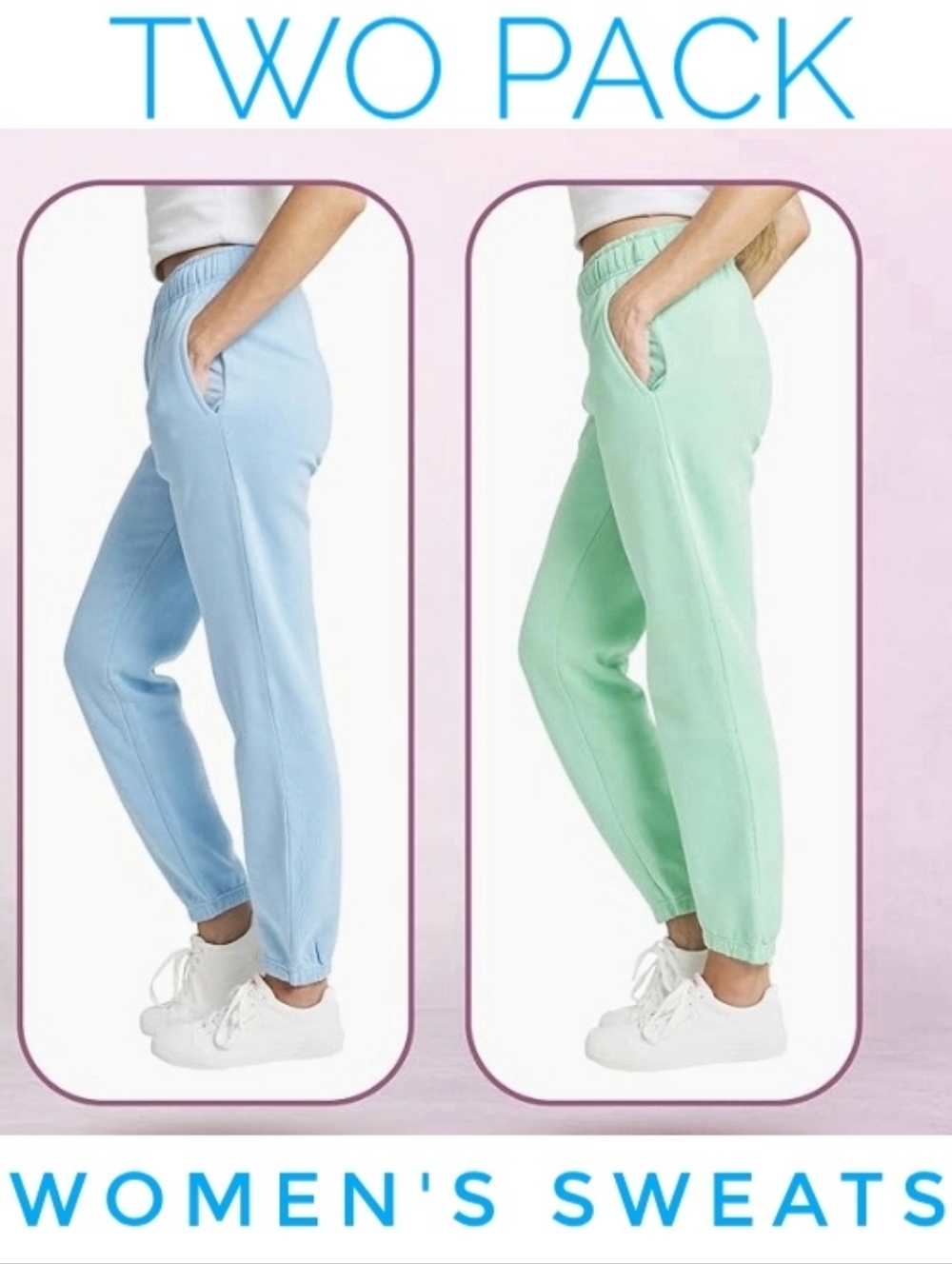 Women's Cotton Joggers Sweatpants Two Pack Pastel Colors Size XL